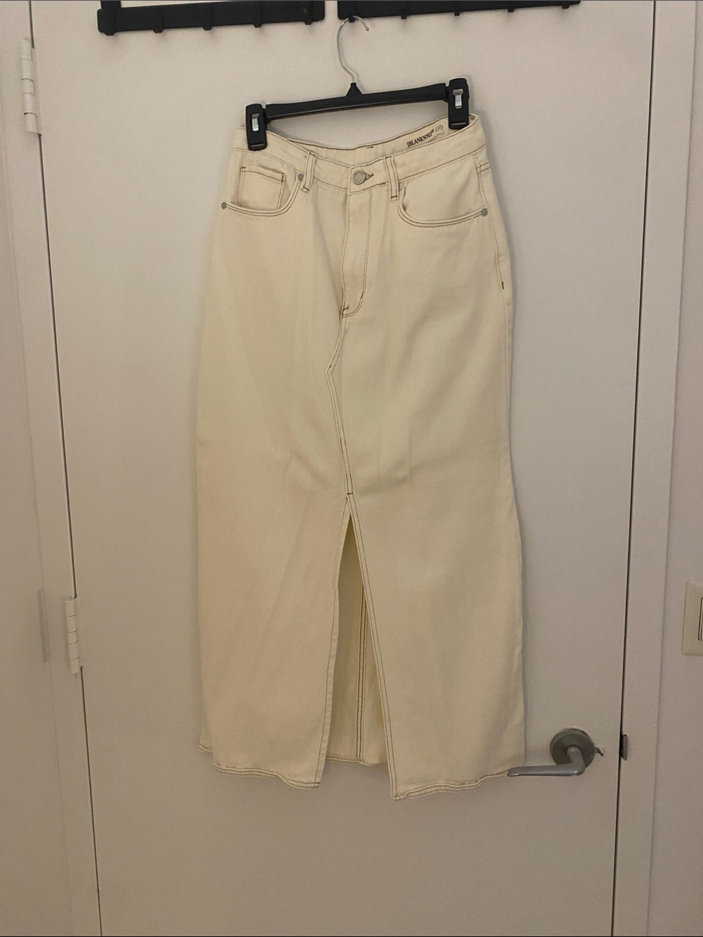 Blank NYC Cream Maxi Denim Skirt with Front Slit